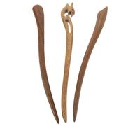 Forcina Cinese Vintage in Legno Marrone, 3 Pezzi per Chignon