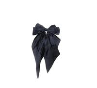 Forcina con fiocco in nastro grande in raso, forcina in tinta unita, accessori for capelli(Black)