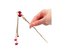 Forcina da donna stile nazionale, elegante accessorio per capelli, rosa rossa cinese, floccato, antico (04)