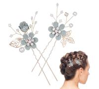 Forcina da Sposa a U con Perline e Fiori, Raffinata e Delicata | Stile Vintage e Leggero, per Acconciature Raccolte e Veli, Verde e Rosa, per Damigelle e Tea Party
