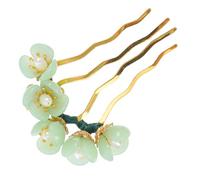 Forcina Floreale Cinese Antica in Jade Verde, Stile Classico Elegante | Forma di U, Lega e Ferro Doppia Doratura, 1 Pezzo, per Raccolti e Pose Fotografiche