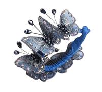 Forcina for capelli a forma di farfalla con testa a sfera grande in cristallo intrecciato fatto a mano in Corea con fibbia a coda di cavallo con diamante(navy Blue)