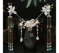Forcina for capelli cinese, Bastoncino for capelli, Set di accessori for capelli Hanfu cinese Forcine for capelli vintage con frange lunghe Bastoncini for capelli fatti a mano con fiori for le donne G