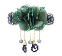 Forcina for capelli con fermaglio a molla for adulti, donna, fiore, fermaglio for coda di cavallo, copricapo di cristallo, filato di seta, nappa, fermaglio for capelli(Emerald)
