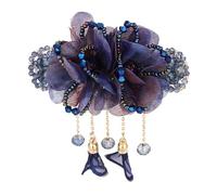 Forcina for capelli con fermaglio a molla for adulti, donna, fiore, fermaglio for coda di cavallo, copricapo di cristallo, filato di seta, nappa, fermaglio for capelli(Dark Blue)
