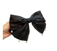 Forcina for capelli con fiocco a tre strati in garza traslucida con texture plissettata e perle for donne e ragazze(black)