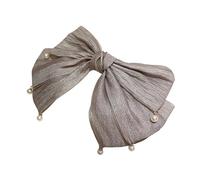 Forcina for capelli con fiocco a tre strati in garza traslucida con texture plissettata e perle for donne e ragazze(Grey)