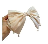 Forcina for capelli con fiocco a tre strati in garza traslucida con texture plissettata e perle for donne e ragazze(BeigeWhite)