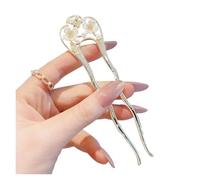 Forcina for capelli con fiori di perle, stile cinese moderno, semplice, a forma di U, accessorio for capelli Hanfu(Color-01)
