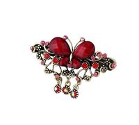 Forcina for capelli con nappa e clip laterale a farfalla vintage con diamanti - Accessori for capelli con strass for donna(Rosso)