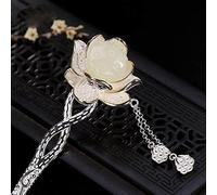 Forcina for capelli vintage, bacchette cinesi in argento S925, bastoncini for capelli in giada di loto ornati con nappa,