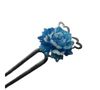 Forcina per capelli a forma di U con fiore di peonia blu da donna classica cinese