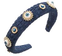 Forcina per capelli da donna, vintage, in tessuto denim, lega, cuore, diamanti, perle, accessori per capelli