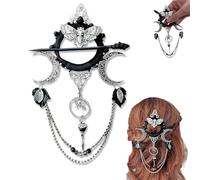 Forcina Per Capelli Da Strega Della Dea Della Notte Fatta A Mano, Accessori Per Capelli Scuri Di Halloween, Forcina Per Capelli Gotica A Forma Di Mezzaluna Con Falena, Catene E Ciondoli