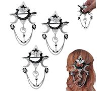 Forcina Per Capelli Da Strega Della Dea Della Notte Fatta A Mano, Accessori Per Capelli Scuri Di Halloween, Forcina Per Capelli Gotica A Forma Di Mezzaluna Con Falena, Catene E Ciondoli