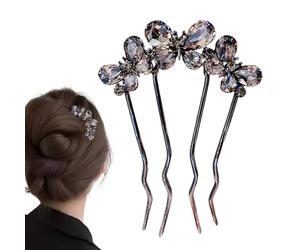 Forcina per capelli francese - 3,74 x 1,97 pollici 25 g | per capelli a forma di U con perline di strass a 4 artigli, accessorio per acconciature elegante per banchetti, celebrazioni,