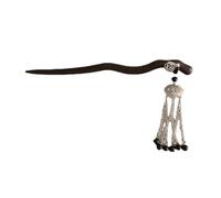 Forcina per capelli in legno di sandalo nero in stile cinese con nappa classica di fascia alta