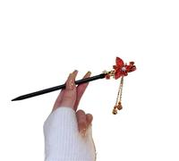 Forcina per capelli rossa, fatta a mano, multiuso, con frangia con rosa rossa (stile 10)
