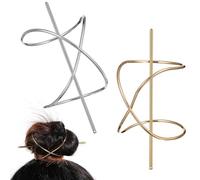 Forcina per Chioma in Lega con Bastoncino, 2 Pezzi, Argento | Messa in Piega Semplice e Chic, Design Curvo Irregolare a X, per Chioma Medi e Ricci