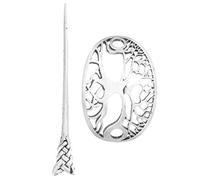 Forcina Vintage per Chignon Donna, Argento, Lega, Stile Vichingo | Decorativa e Sicura per Trecce, Finitura Liscia Disegno Cavo
