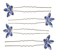 Forcine Antiche in Lega con Pietre Decorative, 4 Pezzi Blu per Chignon | Stile Vintage, Design a U Due Punte, per Cerimonie e Acconciature Raccolte, Brillantezza Elegante