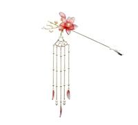 Forcine Con Nappa Forcina for capelli con fiore rosso, perla, lunga nappa, bastoncino for in metallo dorato, gioiello for chignon for donna, abito da sposa cinese, fermaglio for antico