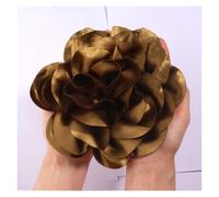 Forcine Con Rose Copricapo con fiori di raso fatti a mano, grandi 19 cm, for passerella e spettacoli sul palco(Gold Green,With brooches)