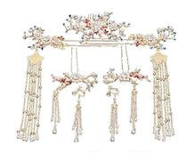 Forcine for capelli da sposa, bastoncini for capelli Hanfu, accessori for capelli cinesi for ragazze Set di nappe e perle fresche ed eleganti Copricapo Hanfu Adatto for la maggior parte delle donne, c