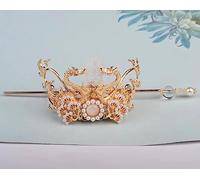 Forcine for capelli da sposa, bastoncini for capelli Hanfu, copricapo Hanfu Ragazza nappa Step Shake Accessori Forcina cinese antico fiore rosa dorato Adatto for la maggior parte degli accessori for d