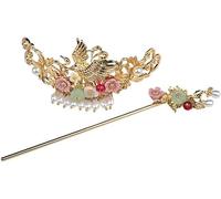 Forcine for capelli da sposa, bastoncini for capelli Hanfu, copricapo Hanfu Ragazza nappa Step Shake Accessori Forcina cinese antico fiore rosa dorato Adatto for la maggior parte degli accessori for d