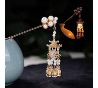 Forcine for capelli da sposa, bastoncini for capelli Hanfu, forcina stile antico Palazzo cinese Lanterna bastoncini for capelli Forchette Copricapo con nappe retrò fiore di loto for le donne G (Colore