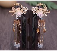 Forcine for capelli da sposa, bastoncini for capelli Hanfu, stile cinese antico delicato abito Hanfu fiore foglia lunga nappa pendente forcine fermagli for capelli donne fata gioielli 1 paio copricapo