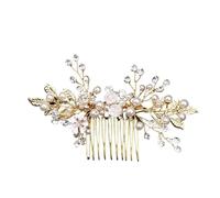 Forcine per Capelli 2pc Bridal Wedding Pearl Flower Hairpin Side Comb Golden Leaf Shaped Tiaras Insert Jewelry Hair Bride Headwear(Gold 3)