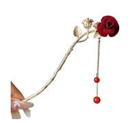 Forcine per Capelli con Nappe Accessori for capelli da sposa cinesi con nappa e fiore di rosa, for donne, diademi in metallo dorato perle, gioielli retrò for la testa(Color3)