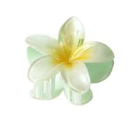 Forcine per capelli da donna, 4 pezzi, 8 cm, grandi, perlescenti, sfumate, in acrilico, con fiore di plumeria, accessorio per capelli da donna (giallo-verde)