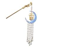 Forcine per capelli Forcina for capelli con lanterna luminosa e luna for donna, nappa creativa, imitazione di perle, bastoncino for, accessorio in metallo vintage