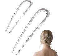 Forcine per capelli francesi da donna, confezione da 2 forcine per capelli francesi a forma di U, vintage sicure in metallo per spessi, chignon, torsioni e raccolti (Argento, 2 lun..