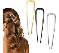 Forcine per capelli francesi in metallo, 4 cm, a forma di U, color oro, argento, nero, per donne e ragazze, per tutte le acconciature, semplici ed eleganti, 3 pezzi