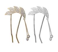 Forcine per Chioma a U con Pietre Decorative e Piume, 2 Pezzi | Lega con Finitura Elegante, Stile Retrò per Occasioni Casual e Matrimonio, Dettaglio Leggero