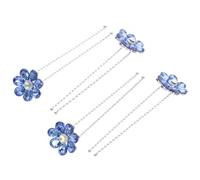 Forcine per Chioma Sposa a U Fiori e Cristalli Blu, 4 Pezzi Eleganti | Metallo e Decorazione in Cristalli, Sostegno per Chignon e Raccolti, Facili da Usare per Appuntamenti e Foto