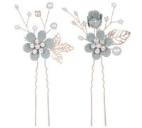 Forcine Sposa a U Artigianali con Perline, 2 Pezzi per Matrimonio | Fiori in Stoffa, Lega e Perline Plastiche, Rosa e Verde, per Trecce e Raccolti Eleganti