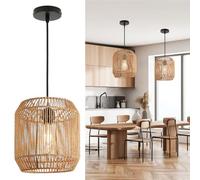 FORCOSO Lampada a Sospensione in Rattan, Paralume Sospensione Vintage in Corda Intrecciata Carta, Paralume in Bohémien con base E27, per Soggiorno Camera da Letto Cucina Ristorante - Ø26 cm (Marrone)