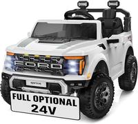 Ford F150 Raptor 24V Maxi Fuoristrada 2 Posti Auto Macchina Elettrica per Bambini Telecomando Luci a Led Bluetooth Ammortizzatori Carico Massimo 60 Kg (Bianco)