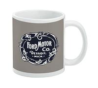 Ford Motor Company - Tazza da caffè in ceramica con logo vintage, idea regalo per caffè, tè e bevande calde, 325 ml, colore: bianco
