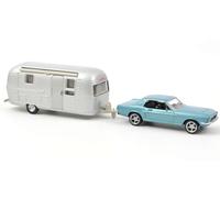 Norev Modellino auto statico Ford Mustang 1968 Blu con roulotte Airstream 1:43