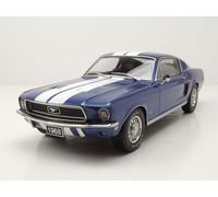 Ford Mustang GT Fastback 1968 Blu Metallizzato Bianco Modellino 1:18 KK Scale