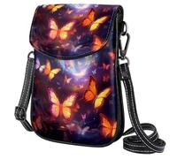 FORDAIIDV Piccola borsa a tracolla da donna, leggera, da viaggio, con tracolla regolabile, motivo: galassia con farfalle danzanti