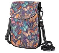 FORDAIIDV Piccola borsa a tracolla per telefono da donna, leggera, borsa a tracolla con tracolla regolabile, farfalle danzanti con foglie