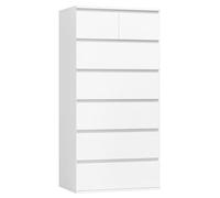 FOREHILL Cassettiera Bianca a 7 Cassetti,Comodino con Cassetti,Credenza Alta in Legno,Mobiletto per Soggiorno Sala da Pranzo Camera da Letto Corridoio Bagno,Spedito in 2 Pacchi 60x40x119cm