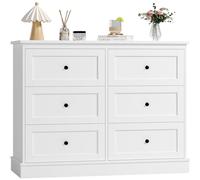 FOREHILL Cassettiera Bianca con 6 cassetti,Cassettiera Camera da Letto in Legno,Stile Moderno,Mobile con Cassetti per Corridoio, Cameretta, Soggiorno, Spedito in 2 Pacchi 108x40x87cm